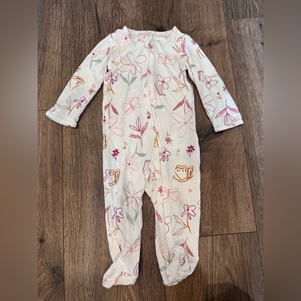 Carter's White Magenta Pink Orange Floral Butterfly Footie Pajamas 9m